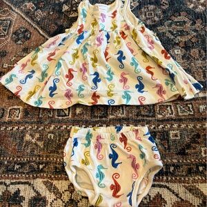 Hanna Andersson Seahorse Print Kids Dress Set 12-18M